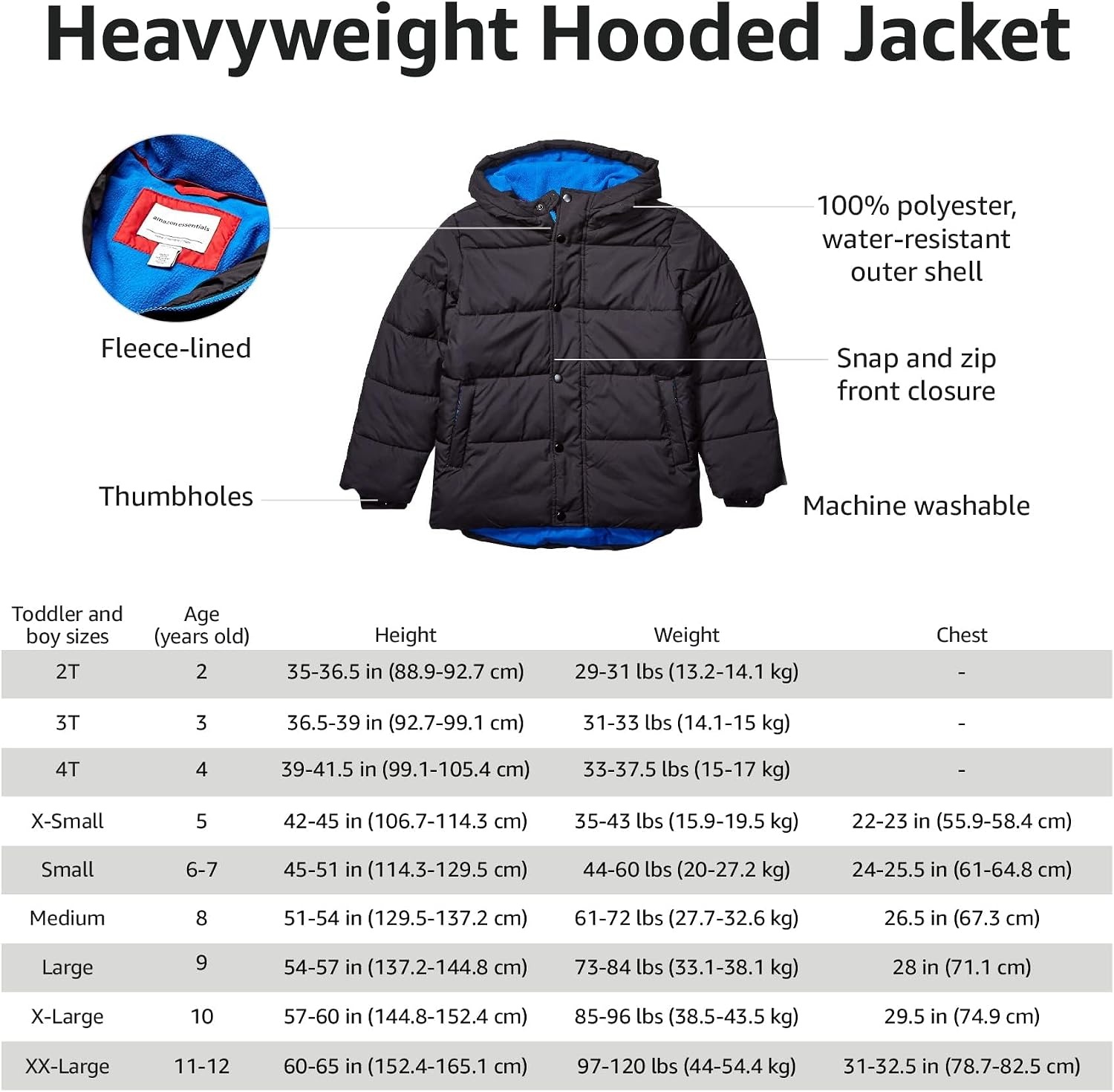 image:imageAmazon Essentials Babies Toddlers and Boys Heavyweight Hooded Puffer JacketNavy