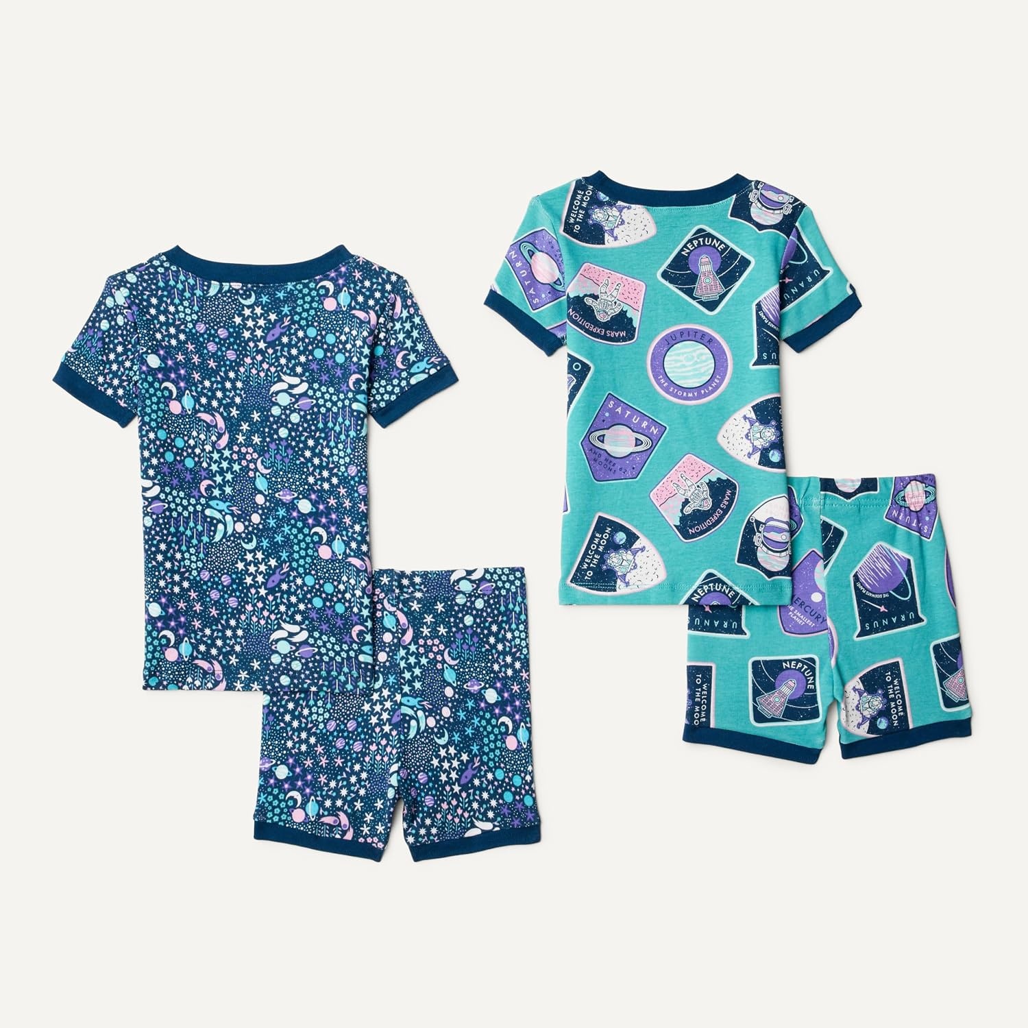 image:imageAmazon Essentials Babies Toddlers and Boys SnugFit Cotton Rib Pajama Sleepwear Sets Multipacks4piece Space Patches Shorts Set