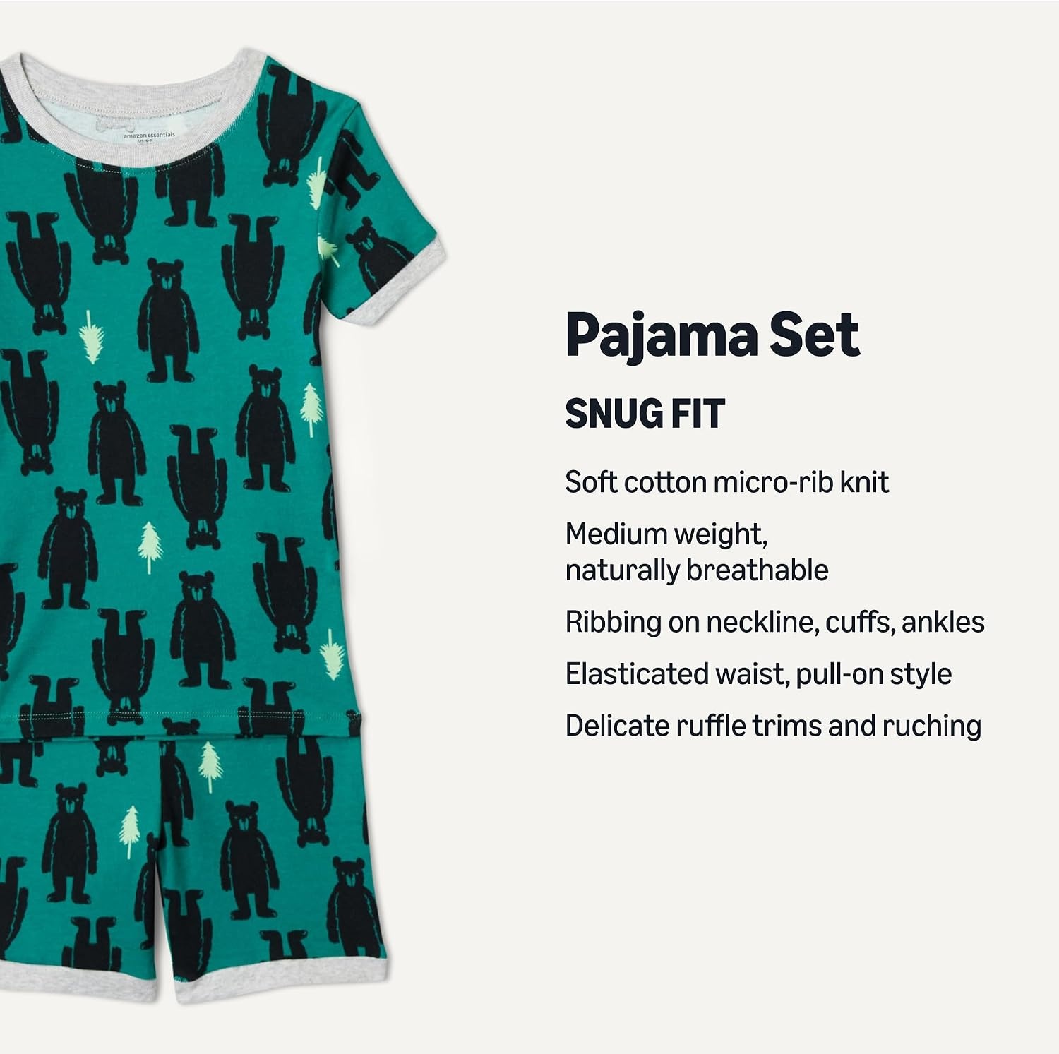 image:imageAmazon Essentials Babies Toddlers and Boys SnugFit Cotton Rib Pajama Sleepwear Sets MultipacksHappy Camper