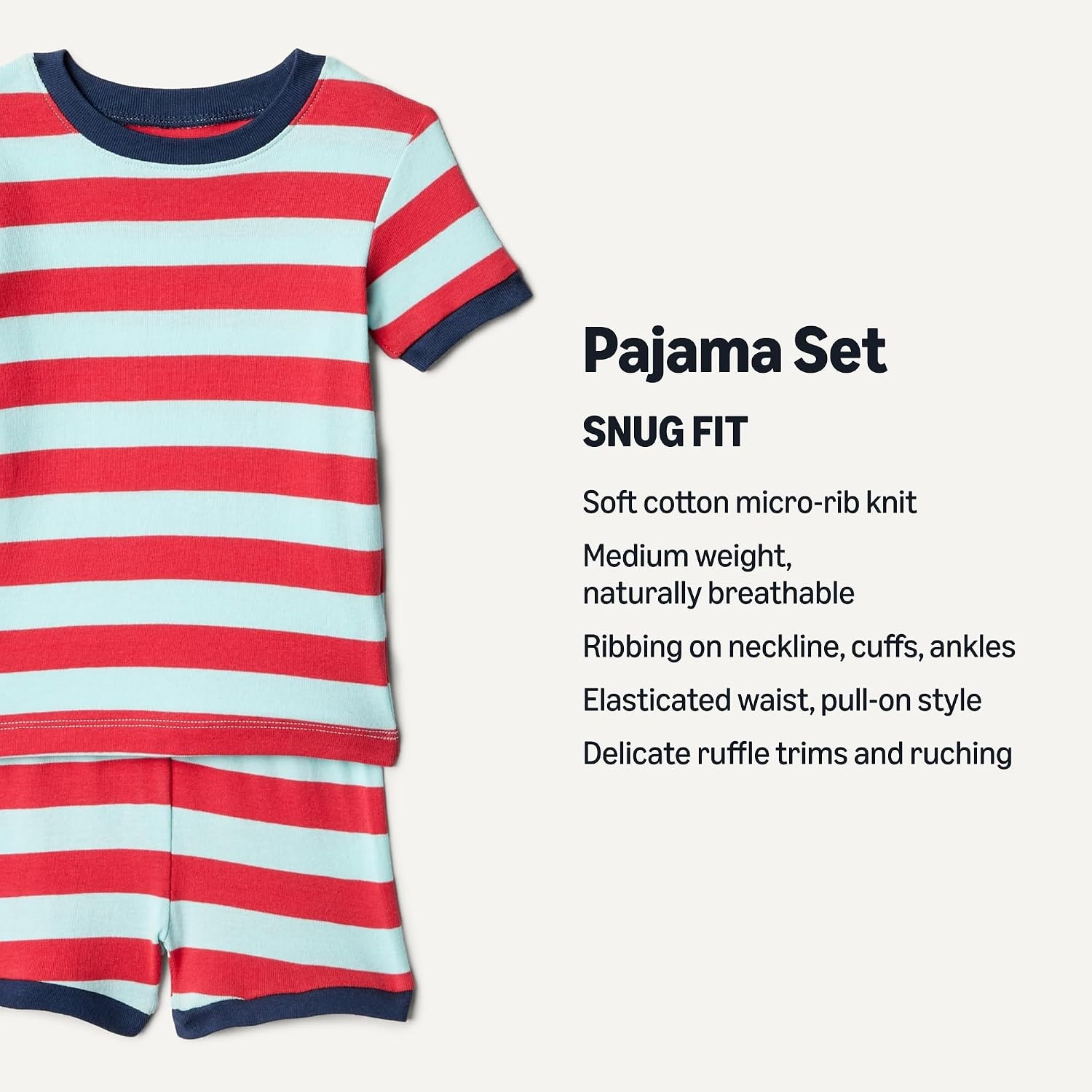 image:imageAmazon Essentials Babies Toddlers and Boys SnugFit Cotton Rib Pajama Sleepwear Sets MultipacksPale Aqua BlueRedWhiteStripeYeah