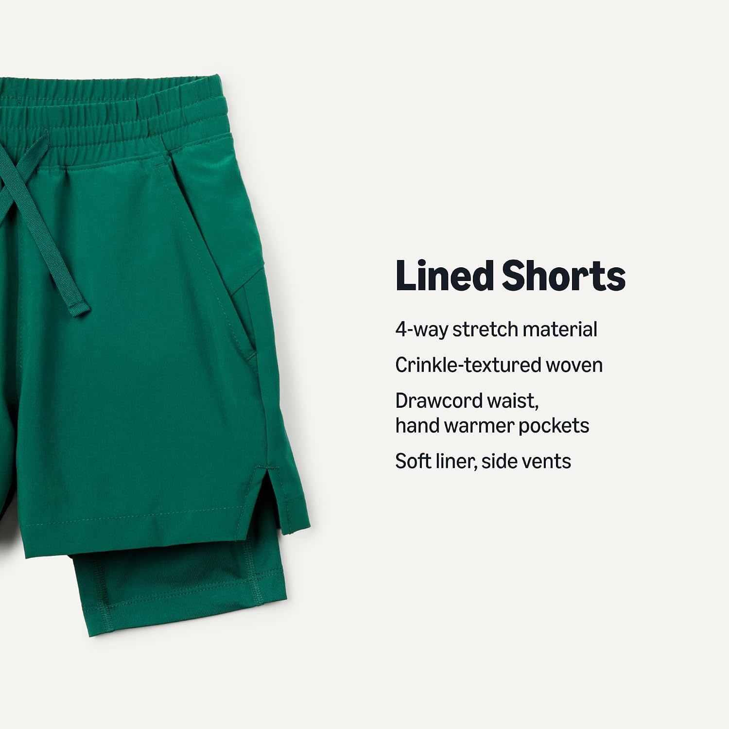 image:imageAmazon Essentials Boys Active Performance Stretch Woven Athletic Training Shorts with LinerDark Green
