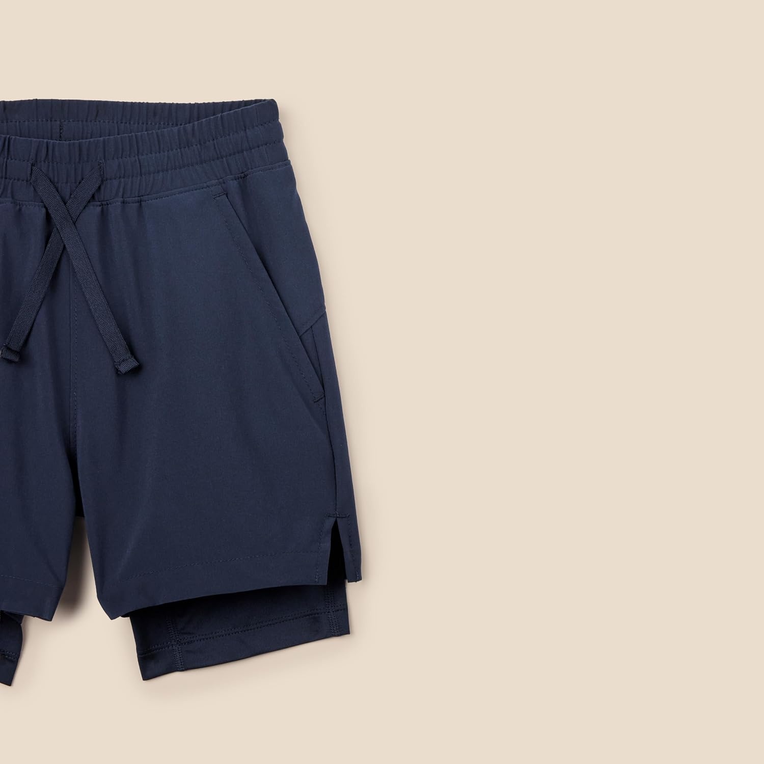 image:imageAmazon Essentials Boys Active Performance Stretch Woven Athletic Training Shorts with LinerNavy