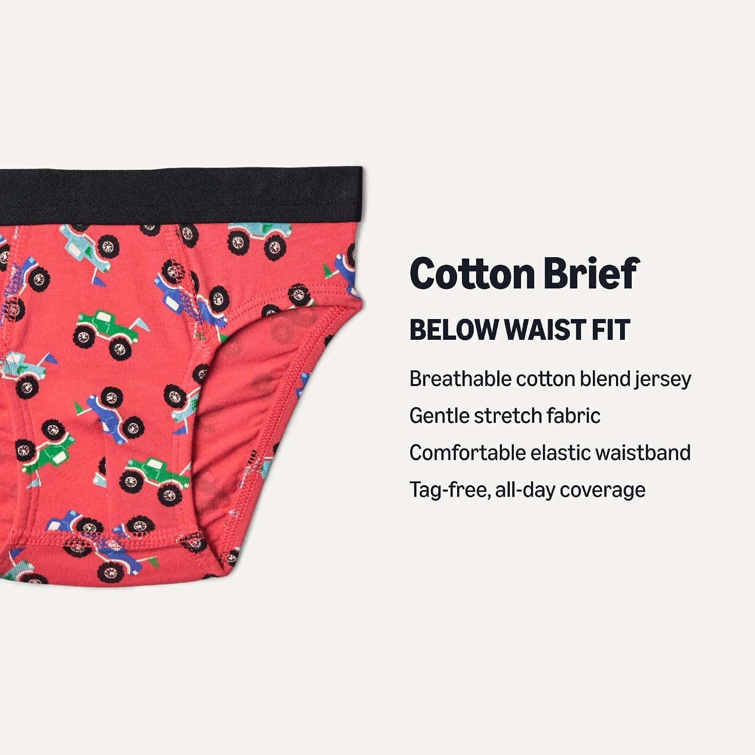 image:imageAmazon Essentials Boys Cotton Jersey Brief UnderwearGrey Stripes Trucks