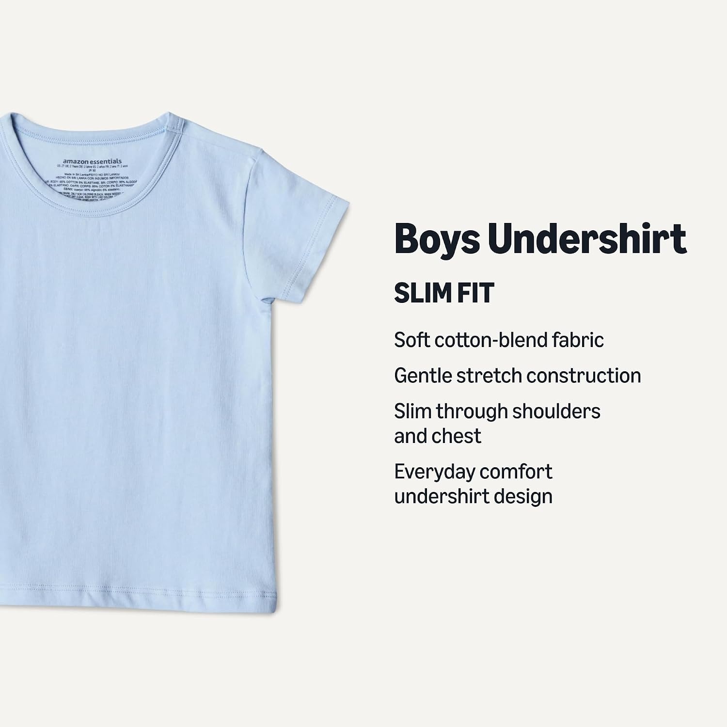 image:imageAmazon Essentials Boys Cotton Jersey Crew Neck UndershirtLight Blue Navy Light Grey Heather