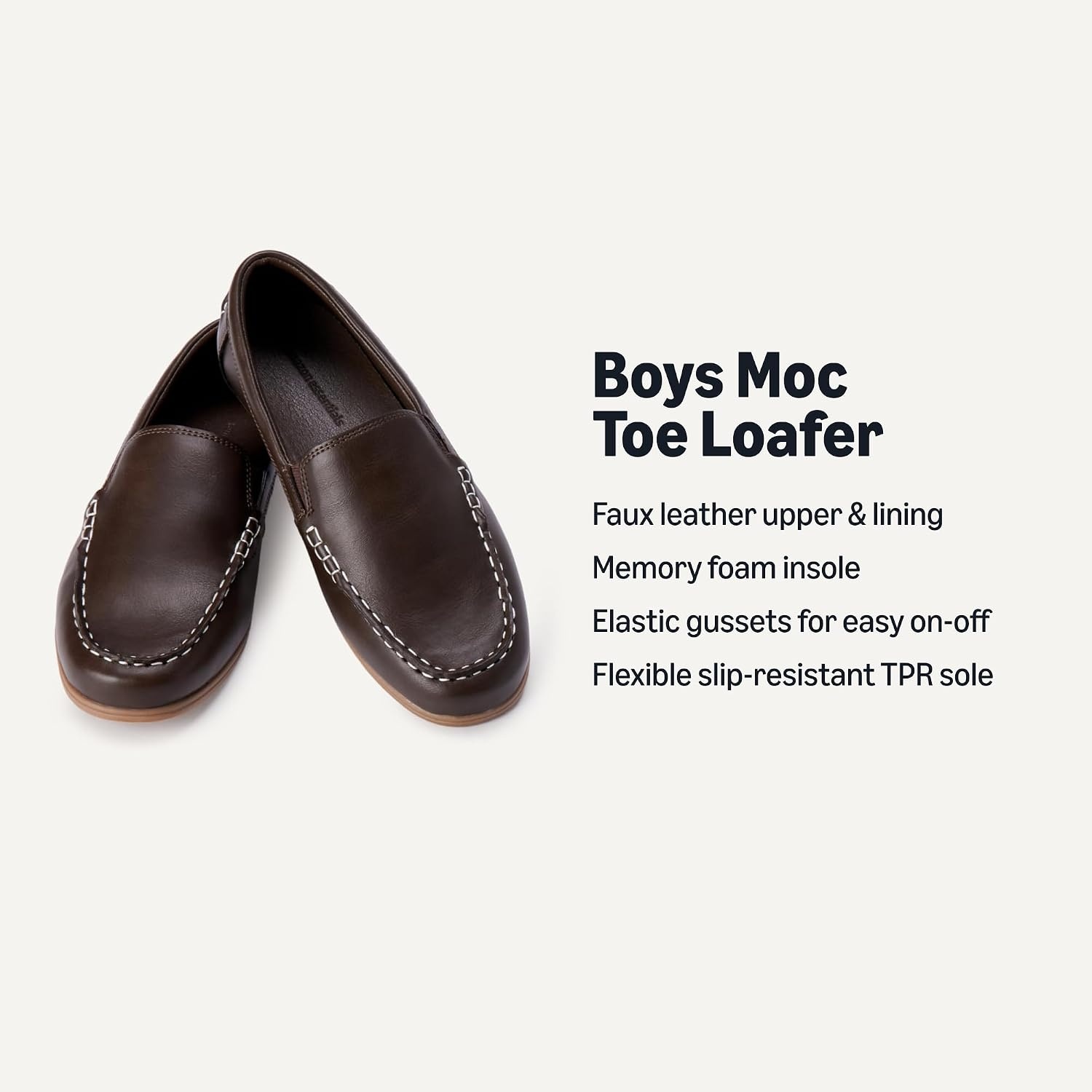 image:imageAmazon Essentials Boys Faux Leather Moc Toe Slipon LoafersDark Brown