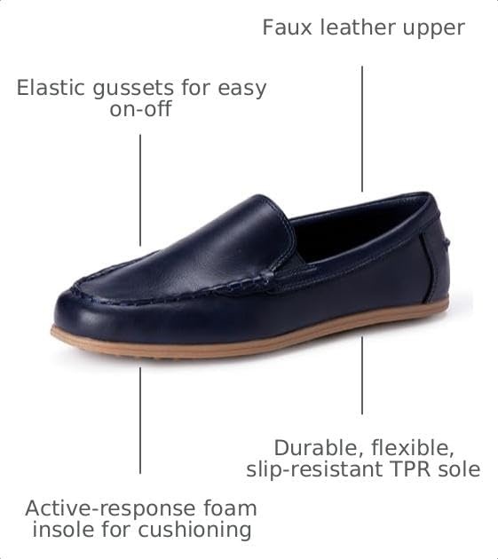 image:imageAmazon Essentials Boys Faux Leather Moc Toe Slipon LoafersNavy