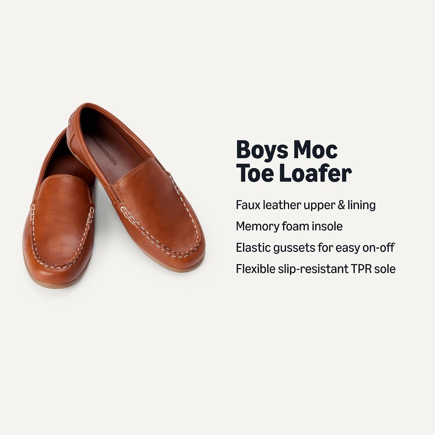 image:imageAmazon Essentials Boys Faux Leather Moc Toe Slipon LoafersTan