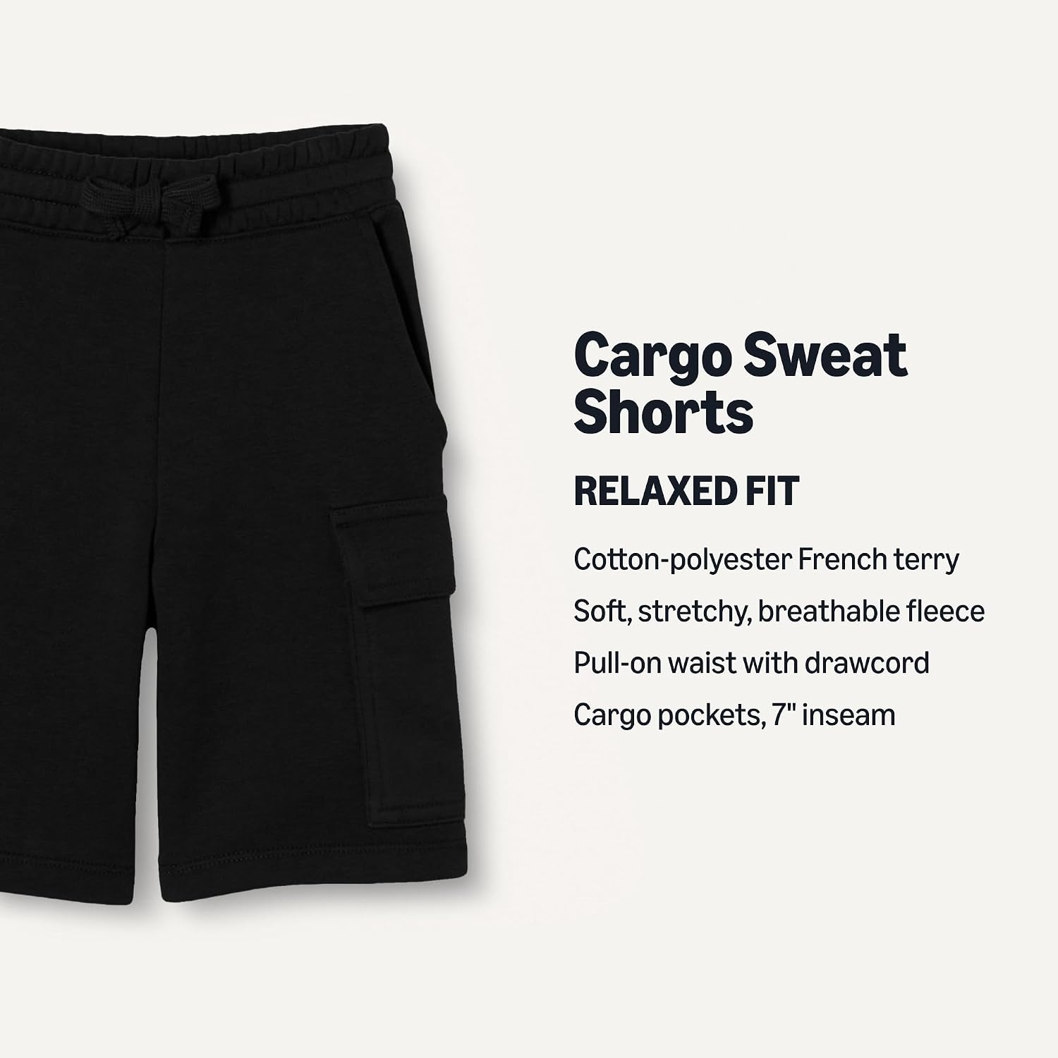 image:imageAmazon Essentials Boys French Terry Cargo Sweat Shorts LoungeBlack