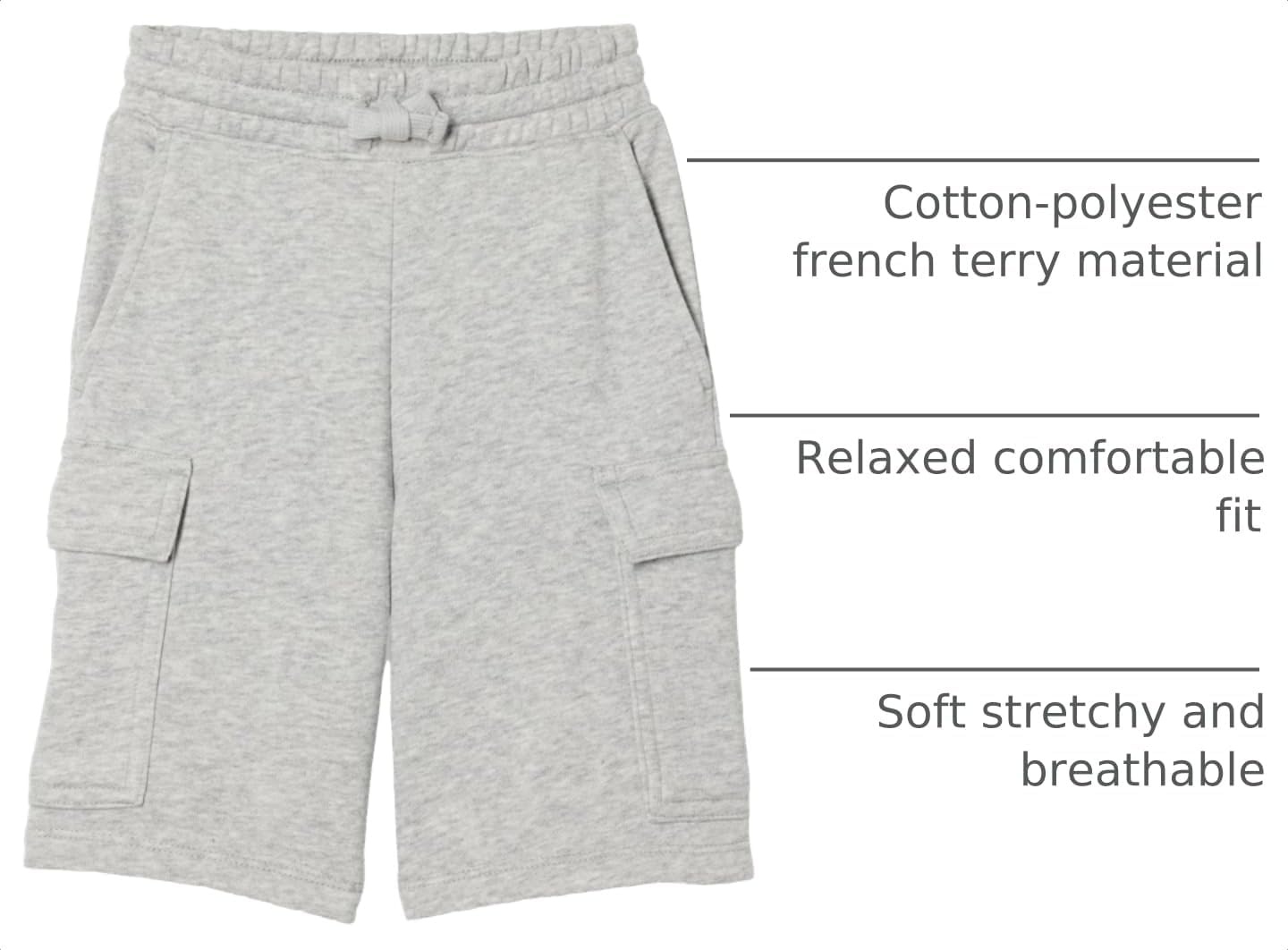 image:imageAmazon Essentials Boys French Terry Cargo Sweat Shorts LoungeLight Grey Heather