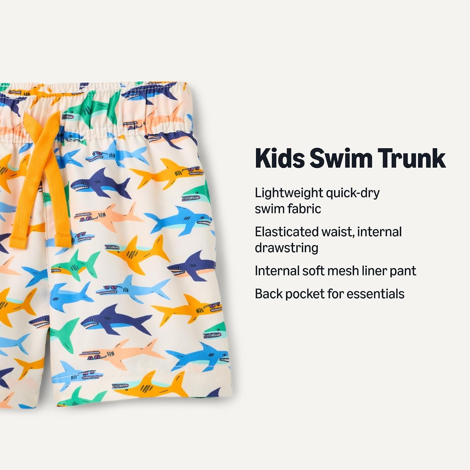 image:imageAmazon Essentials Boys Quick Dry Swimming Board Shorts Swim TrunksIvory Sharks