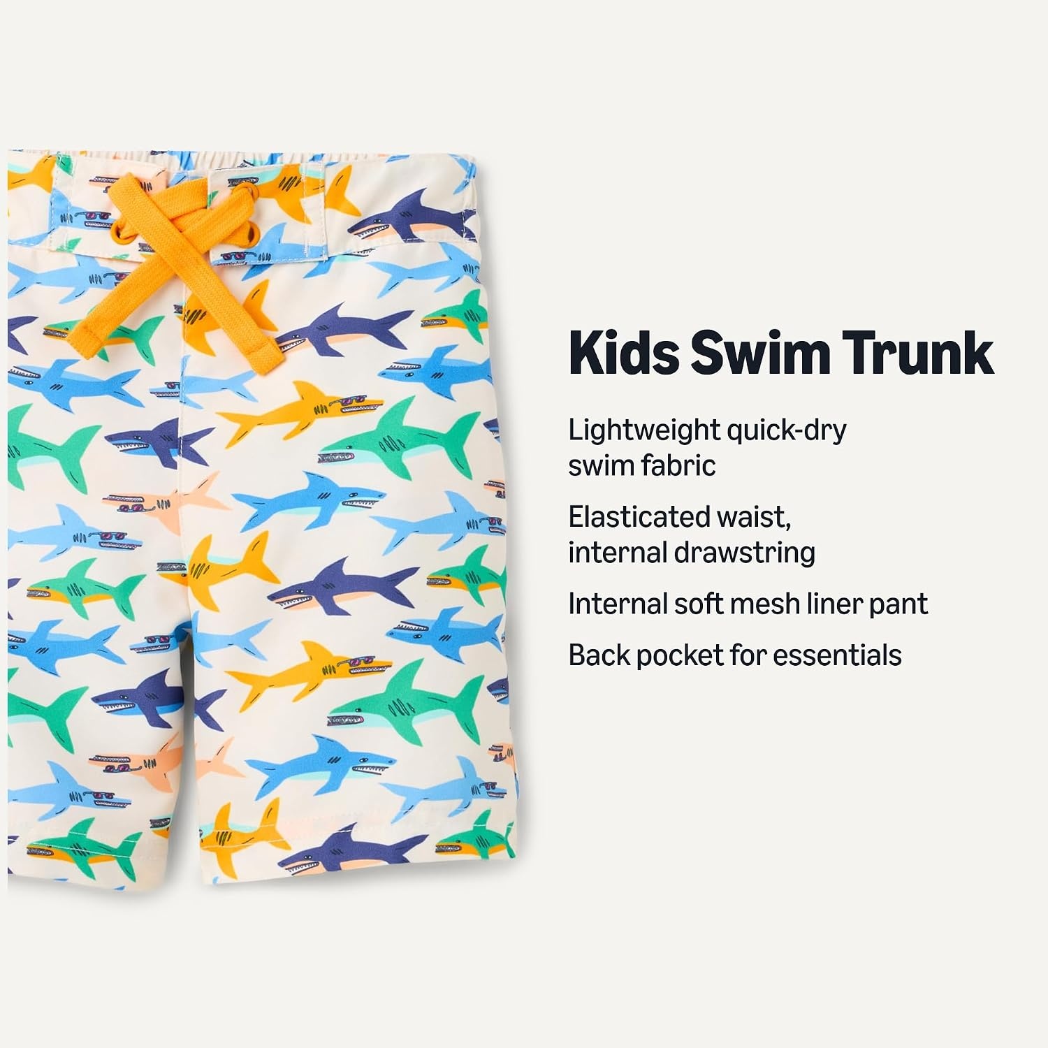 image:imageAmazon Essentials Boys Quick Dry Swimming Board Shorts Swim TrunksIvory Sharks