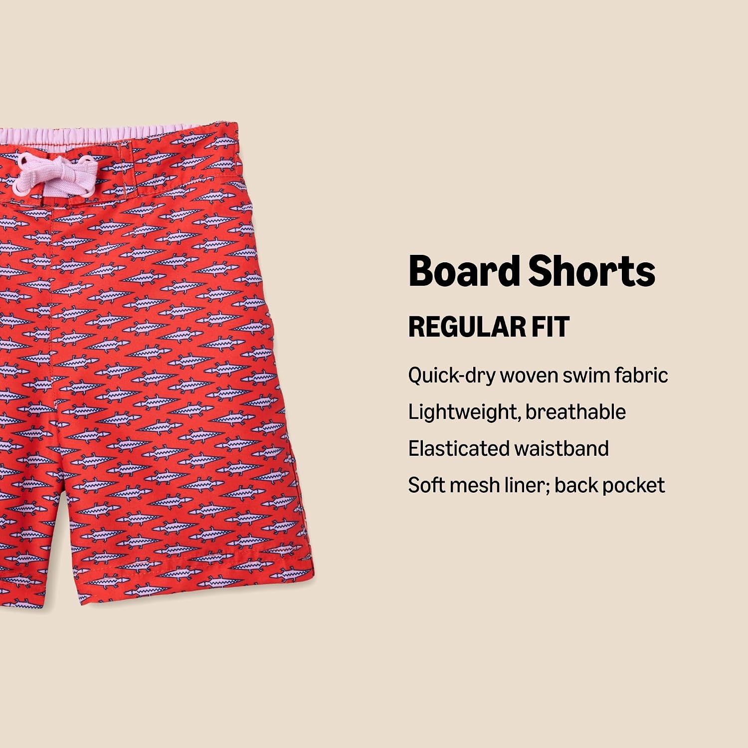 image:imageAmazon Essentials Boys Quick Dry Swimming Board Shorts Swim TrunksLilac Red Crocodiles