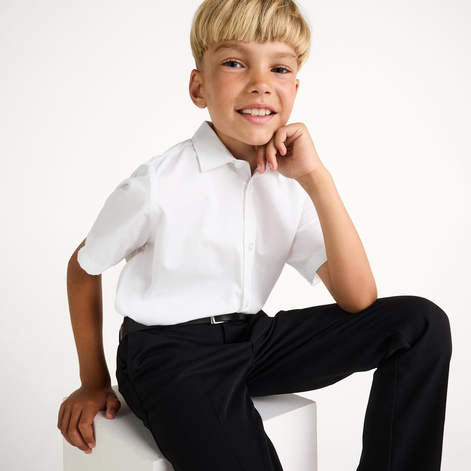 image:imageAmazon Essentials Boys Short Sleeve Poplin ShirtBright White