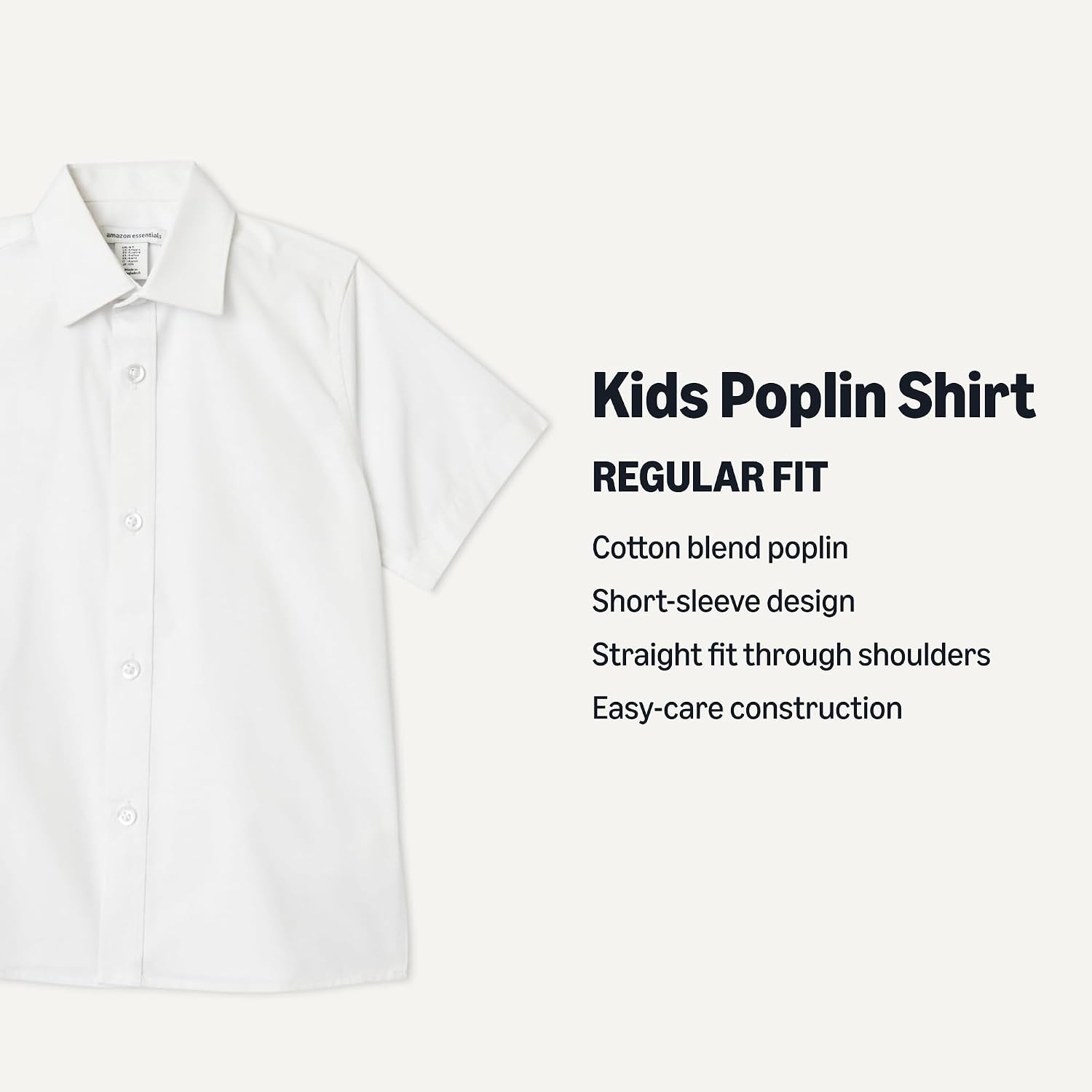 image:imageAmazon Essentials Boys Short Sleeve Poplin ShirtBright White