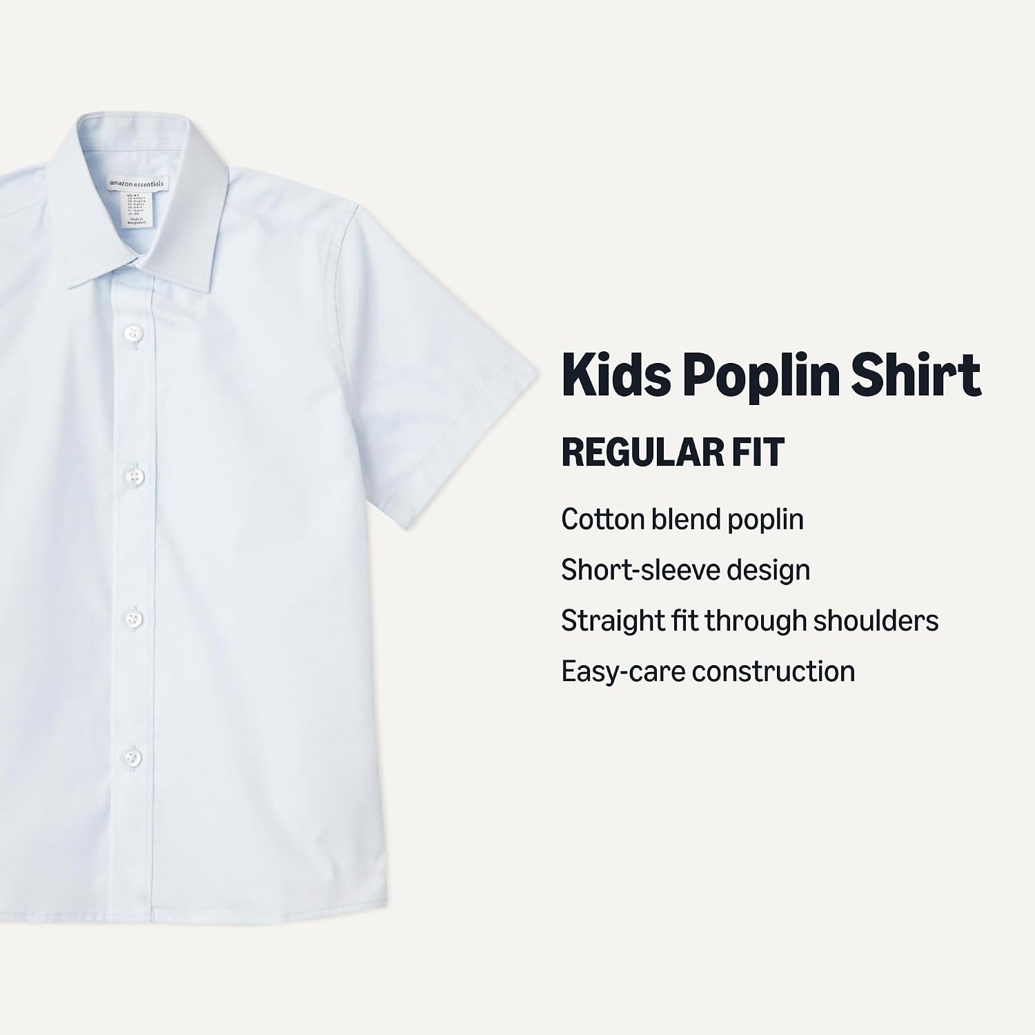 image:imageAmazon Essentials Boys Short Sleeve Poplin ShirtLight Blue