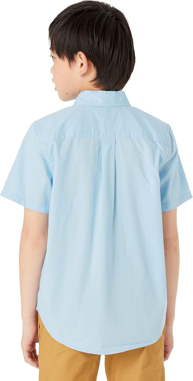 image:imageAmazon Essentials Boys Uniform ShortSleeve Woven Stretch Poplin ButtonDown Shirts Pack of 3Blue