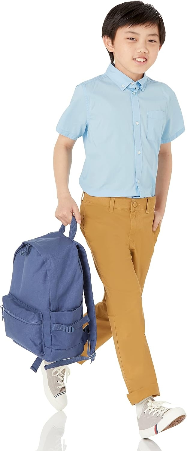 image:imageAmazon Essentials Boys Uniform ShortSleeve Woven Stretch Poplin ButtonDown Shirts Pack of 3Blue