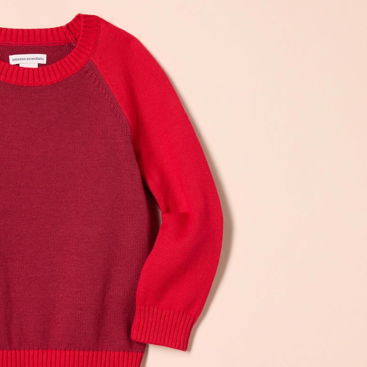 image:imageAmazon Essentials Boys and Toddlers Cotton Knit Pullover Crewneck SweaterRed Color Block