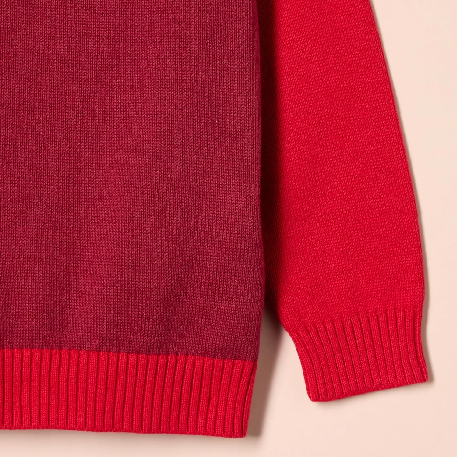 image:imageAmazon Essentials Boys and Toddlers Cotton Knit Pullover Crewneck SweaterRed Color Block
