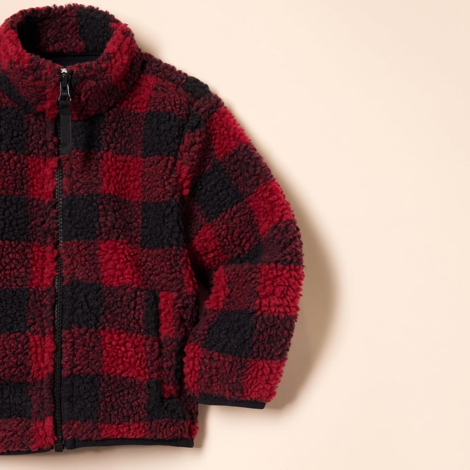 image:imageAmazon Essentials Boys and Toddlers Fleece Lined Sherpa FullZip JacketRed Exploded Buffalo Check
