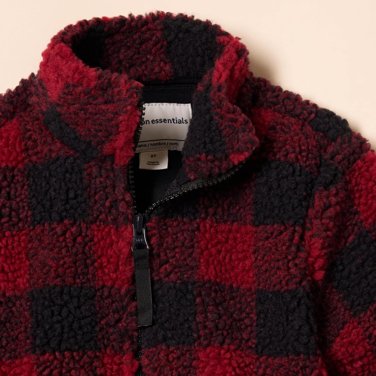 image:imageAmazon Essentials Boys and Toddlers Fleece Lined Sherpa FullZip JacketRed Exploded Buffalo Check