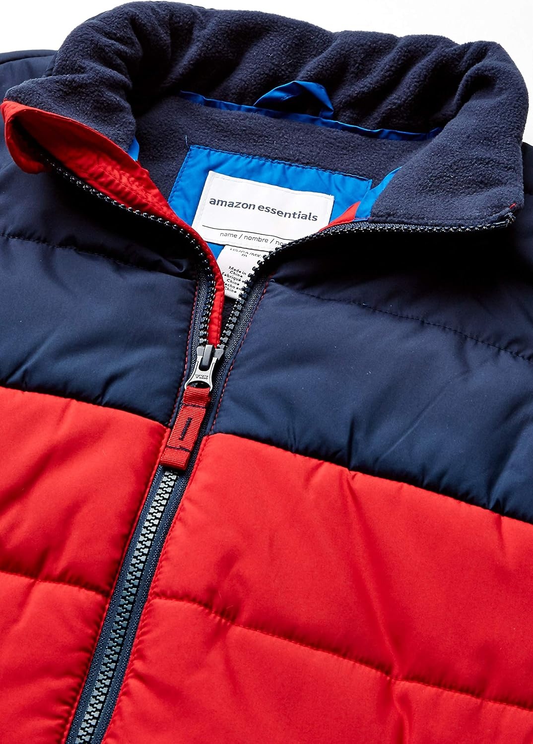 image:imageAmazon Essentials Boys and Toddlers Heavyweight Full Zip Outerwear Puffer VestNavy Red Color Block