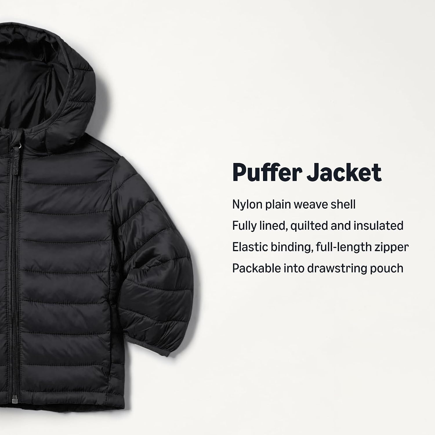 image:imageAmazon Essentials Boys and Toddlers Lightweight WaterResistant Packable Hooded Insulated Puffer JacketBlack