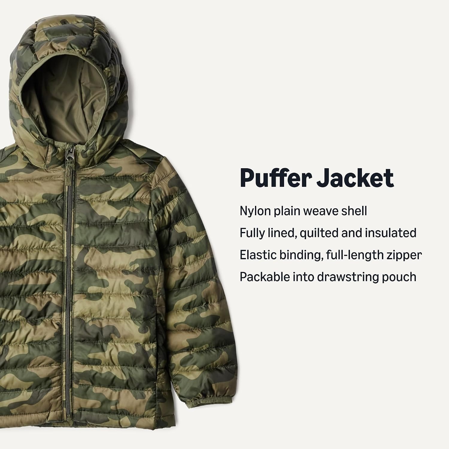 image:imageAmazon Essentials Boys and Toddlers Lightweight WaterResistant Packable Hooded Insulated Puffer JacketCamo Print