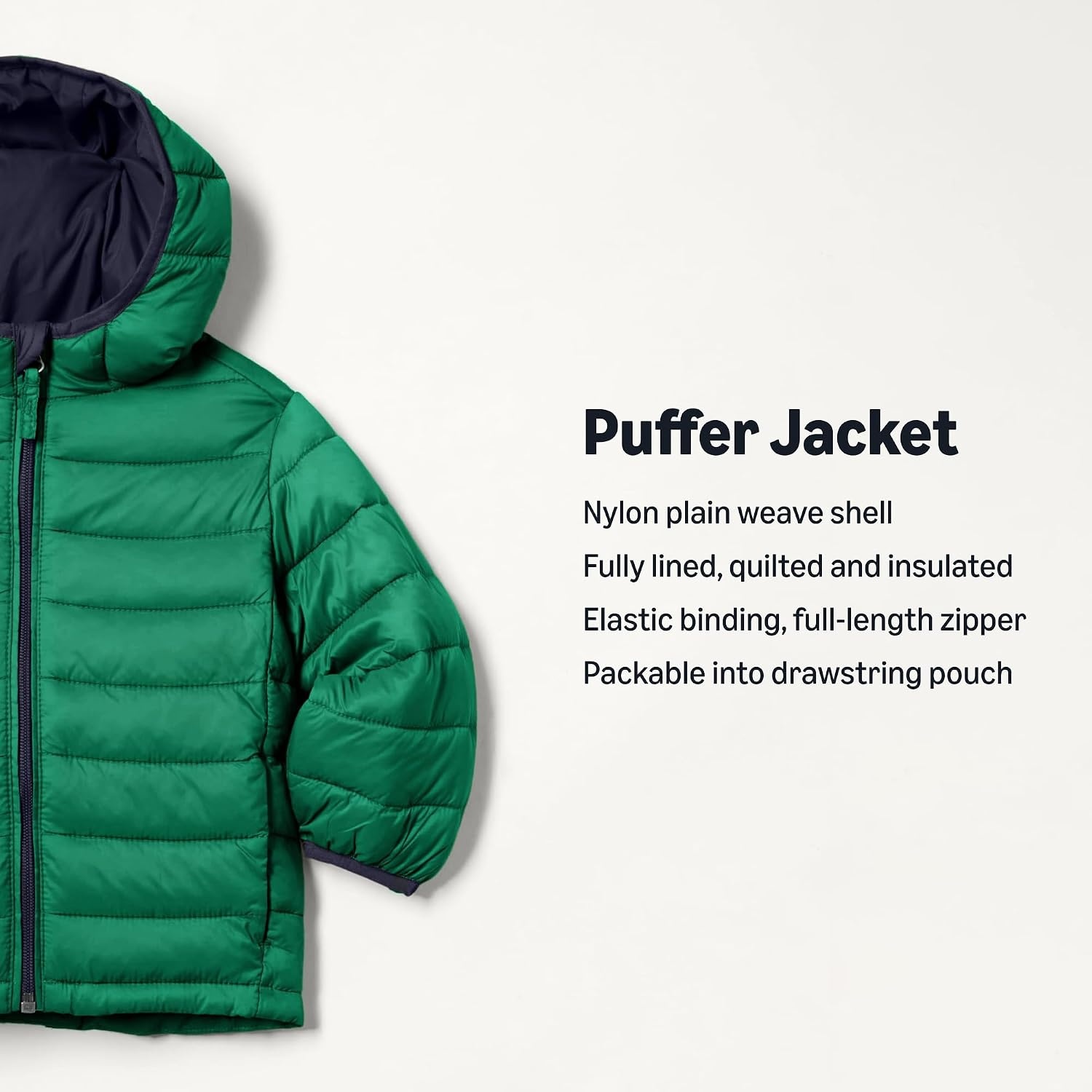 image:imageAmazon Essentials Boys and Toddlers Lightweight WaterResistant Packable Hooded Insulated Puffer JacketGreen