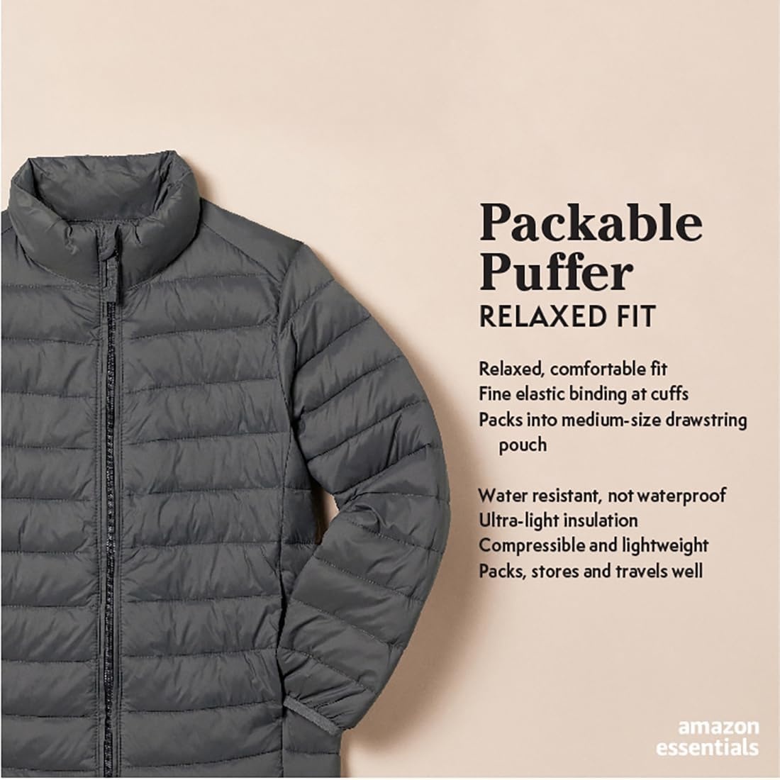 image:imageAmazon Essentials Boys and Toddlers Lightweight WaterResistant Packable Puffer JacketRed