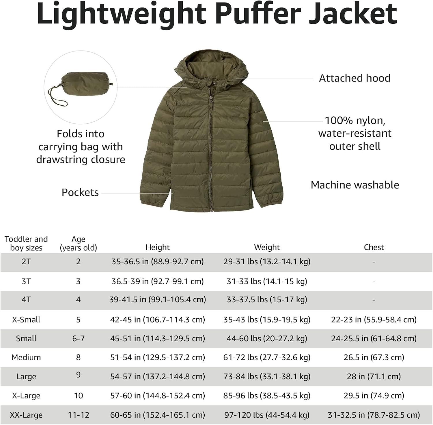 image:imageAmazon Essentials Boys and Toddlers Lightweight WaterResistant Packable Puffer JacketRed