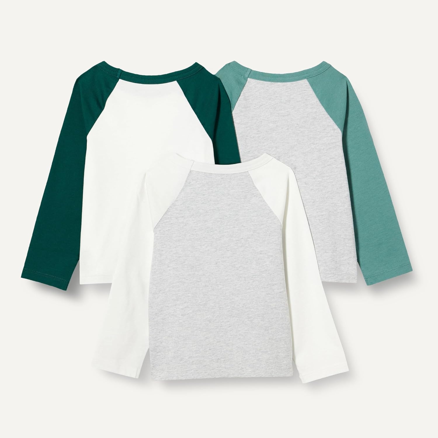 image:imageAmazon Essentials Boys and Toddlers Long Sleeve Cotton Jersey Tshirts Pack of 3GreenIvoryLight Grey Heather