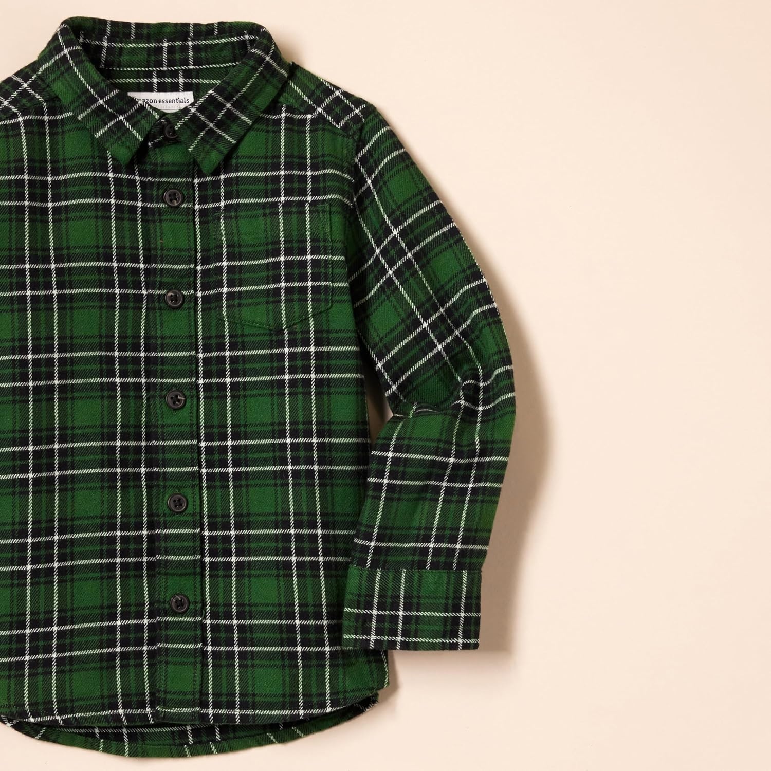 image:imageAmazon Essentials Boys and Toddlers Long Sleeve Flannel Button Down ShirtGreen