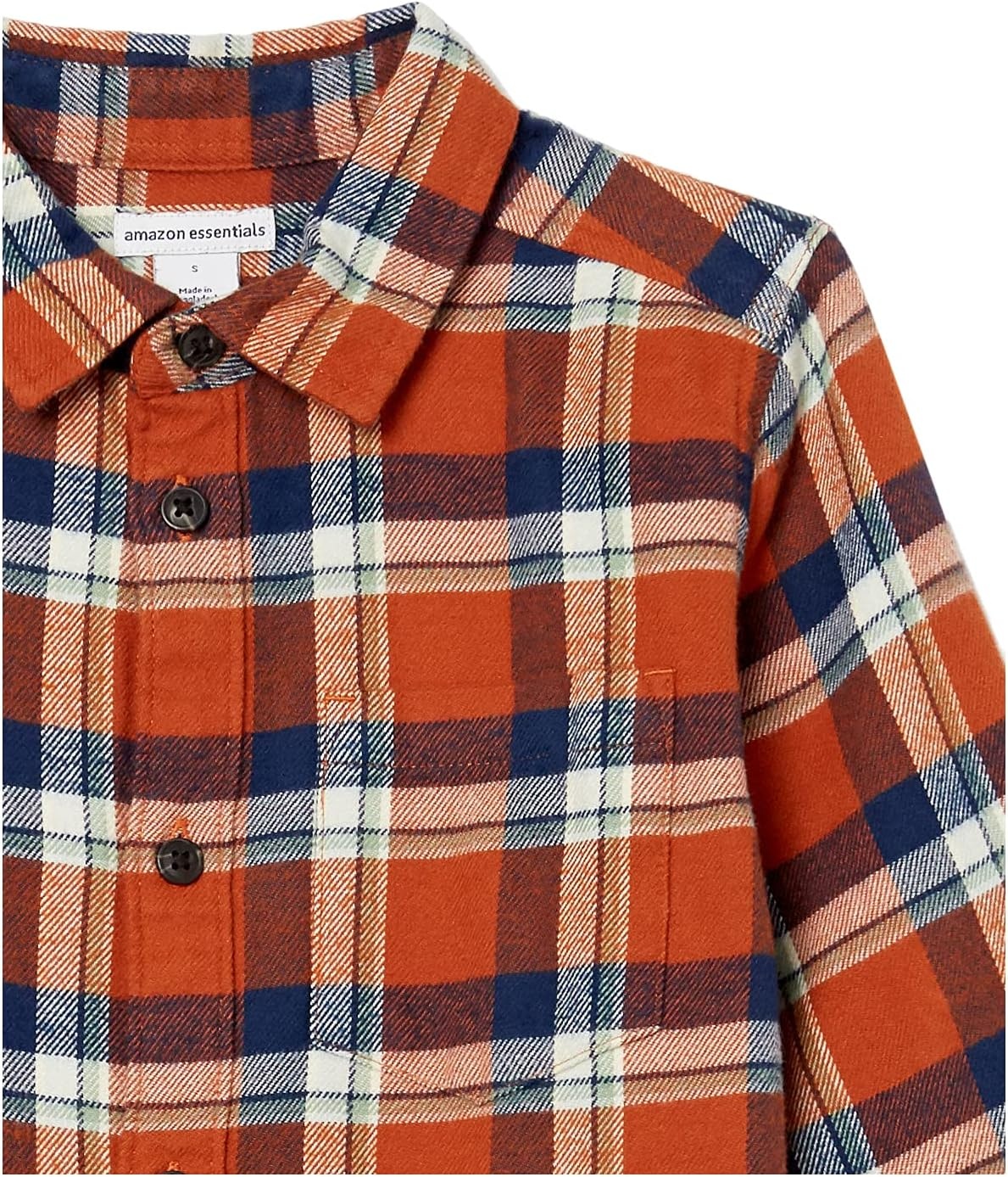 image:imageAmazon Essentials Boys and Toddlers Long Sleeve Flannel Button Down ShirtNavy Orange Plaid