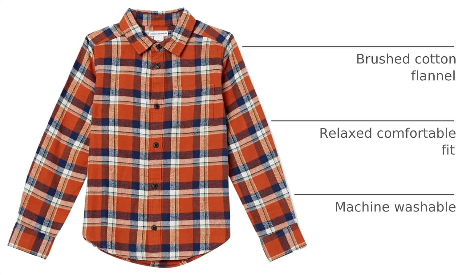image:imageAmazon Essentials Boys and Toddlers Long Sleeve Flannel Button Down ShirtNavy Orange Plaid