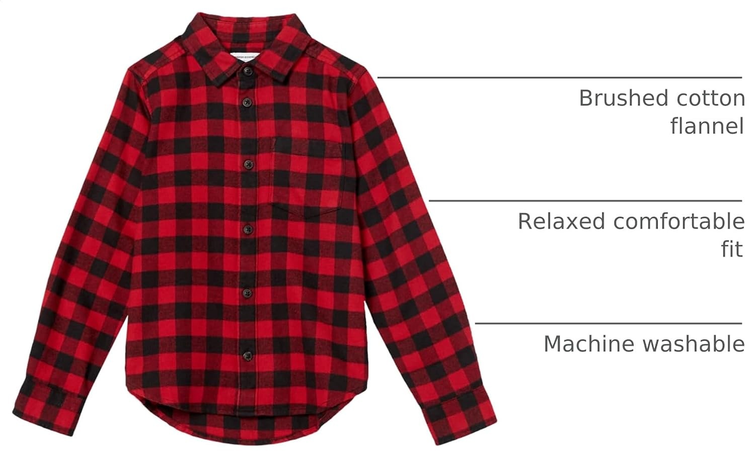 image:imageAmazon Essentials Boys and Toddlers Long Sleeve Flannel Button Down ShirtRed Buffalo Check