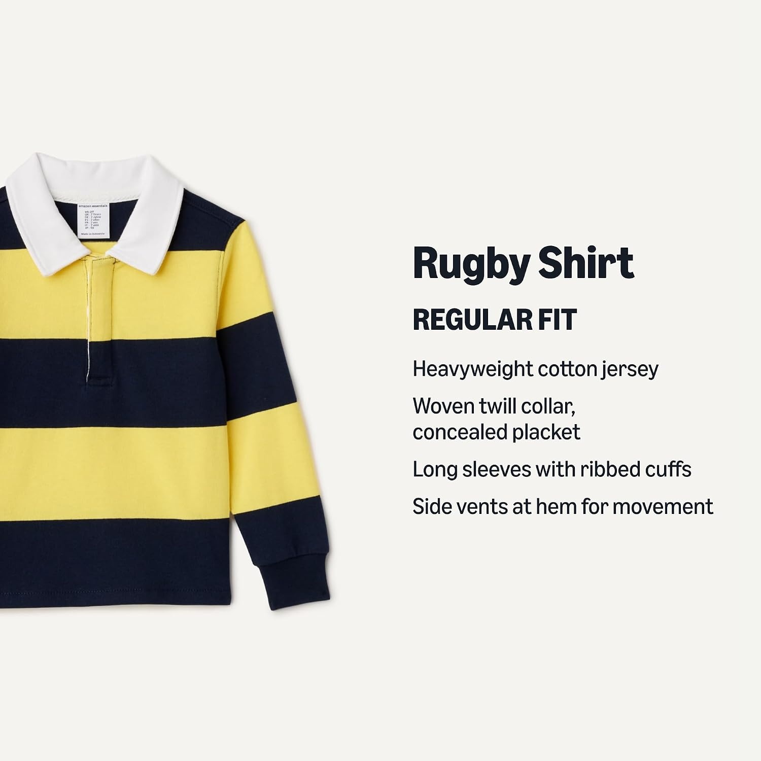image:imageAmazon Essentials Boys and Toddlers Long Sleeve Rugby Polo ShirtNavy Yellow Rugby Stripe