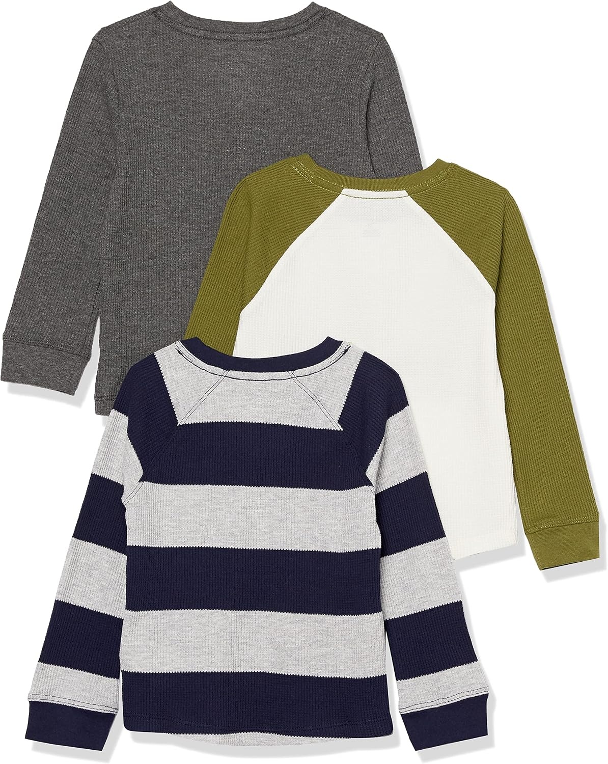 image:imageAmazon Essentials Boys and Toddlers LongSleeve Cotton Thermal TShirt Base Layer Pack of 3Dark GreyGrey Rugby StripeWhite
