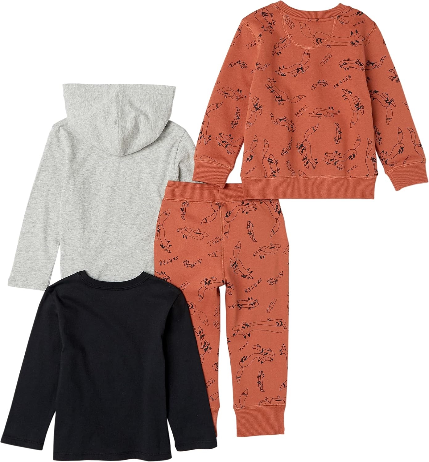 image:imageAmazon Essentials Boys and Toddlers LongSleeve Outfit Set Pack of 4BlackGreyRust Skate Fox