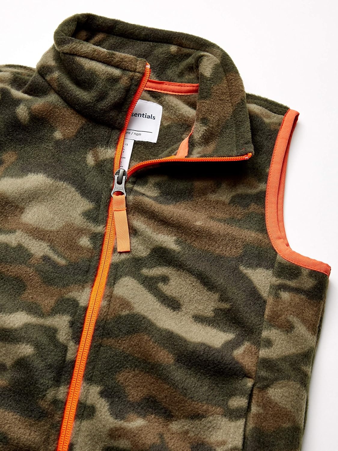 image:imageAmazon Essentials Boys and Toddlers Polar Fleece FullZip MockNeck VestDark Green Orange Camo