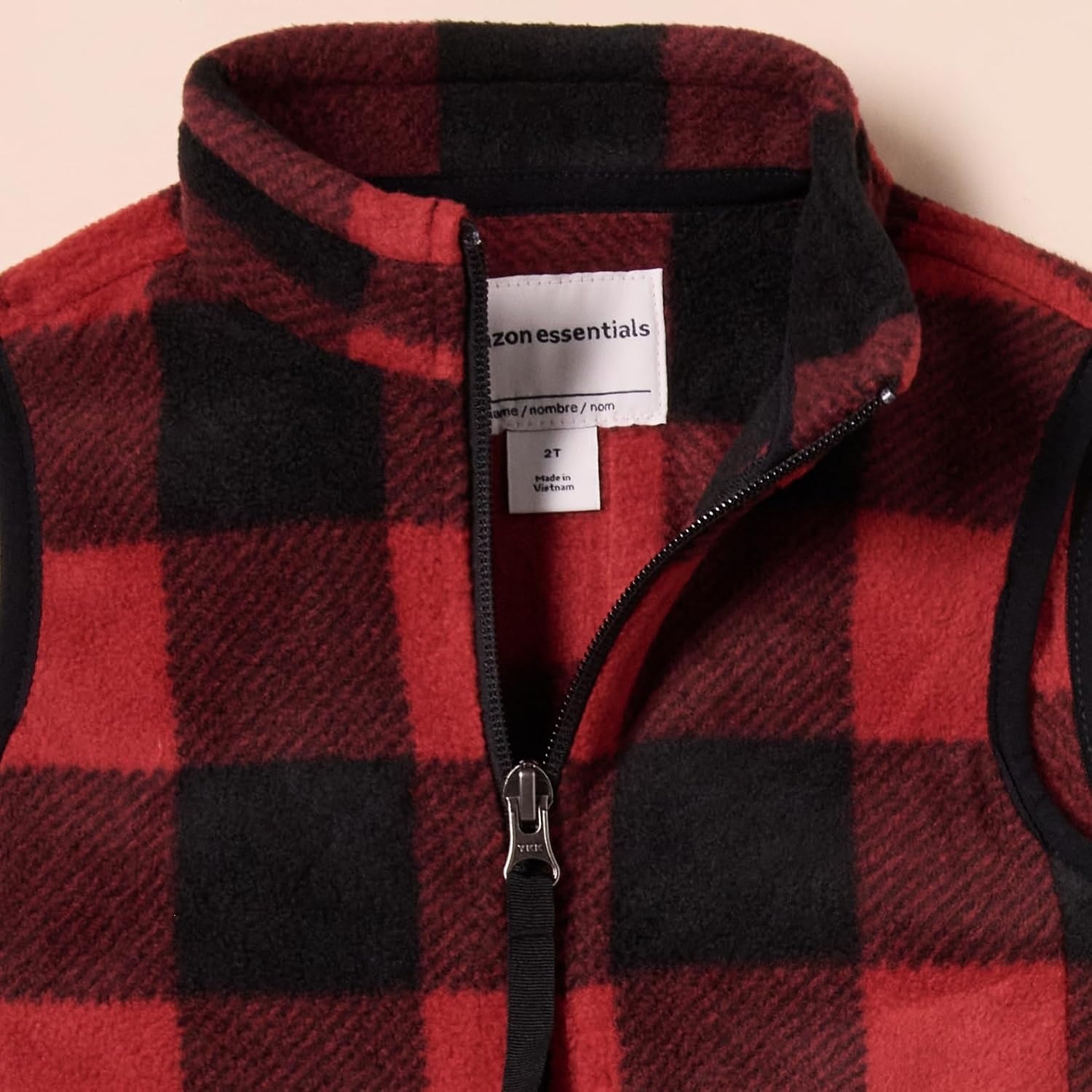 image:imageAmazon Essentials Boys and Toddlers Polar Fleece FullZip MockNeck VestRed Exploded Buffalo Check