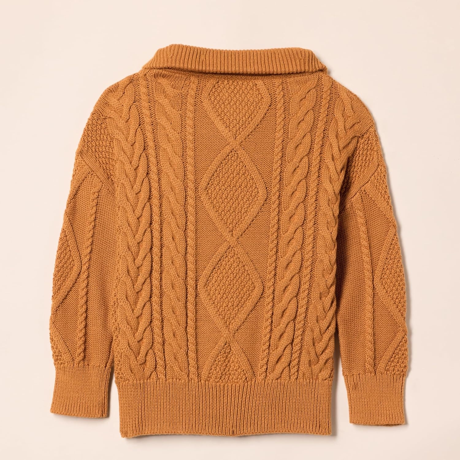image:imageAmazon Essentials Boys and Toddlers QuarterZip Cotton CableKnit RelaxedFit SweaterCaramel