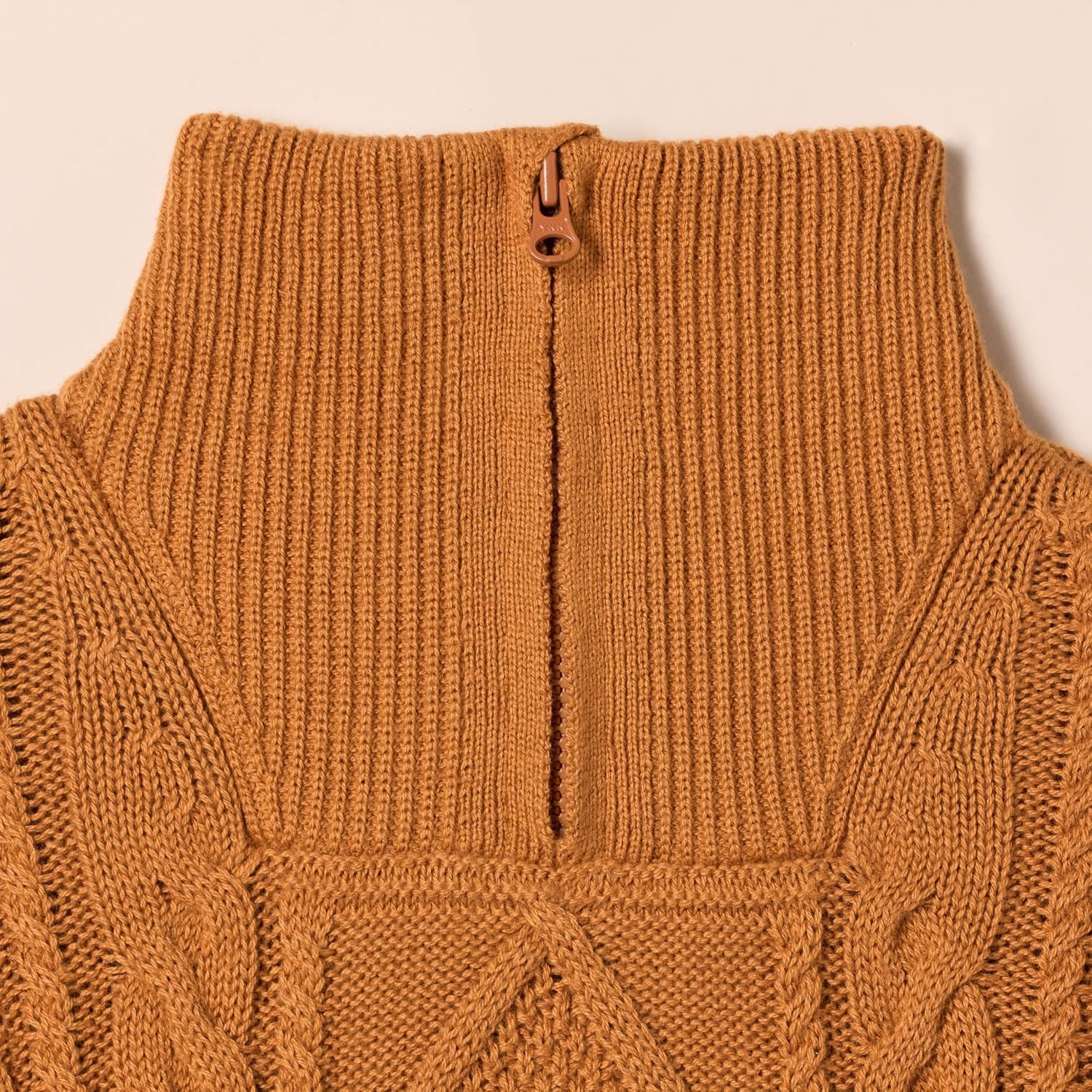 image:imageAmazon Essentials Boys and Toddlers QuarterZip Cotton CableKnit RelaxedFit SweaterCaramel