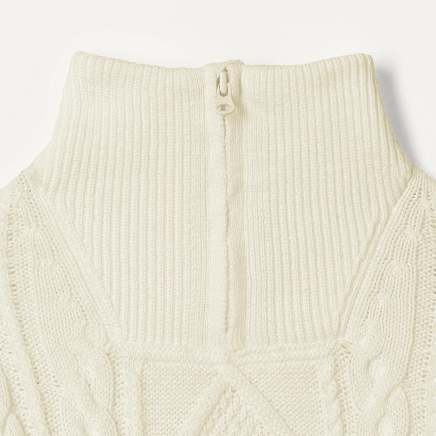 image:imageAmazon Essentials Boys and Toddlers QuarterZip Cotton CableKnit RelaxedFit SweaterEggshell White