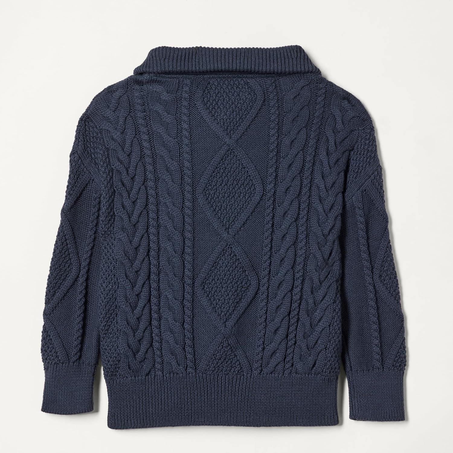 image:imageAmazon Essentials Boys and Toddlers QuarterZip Cotton CableKnit RelaxedFit SweaterNavy