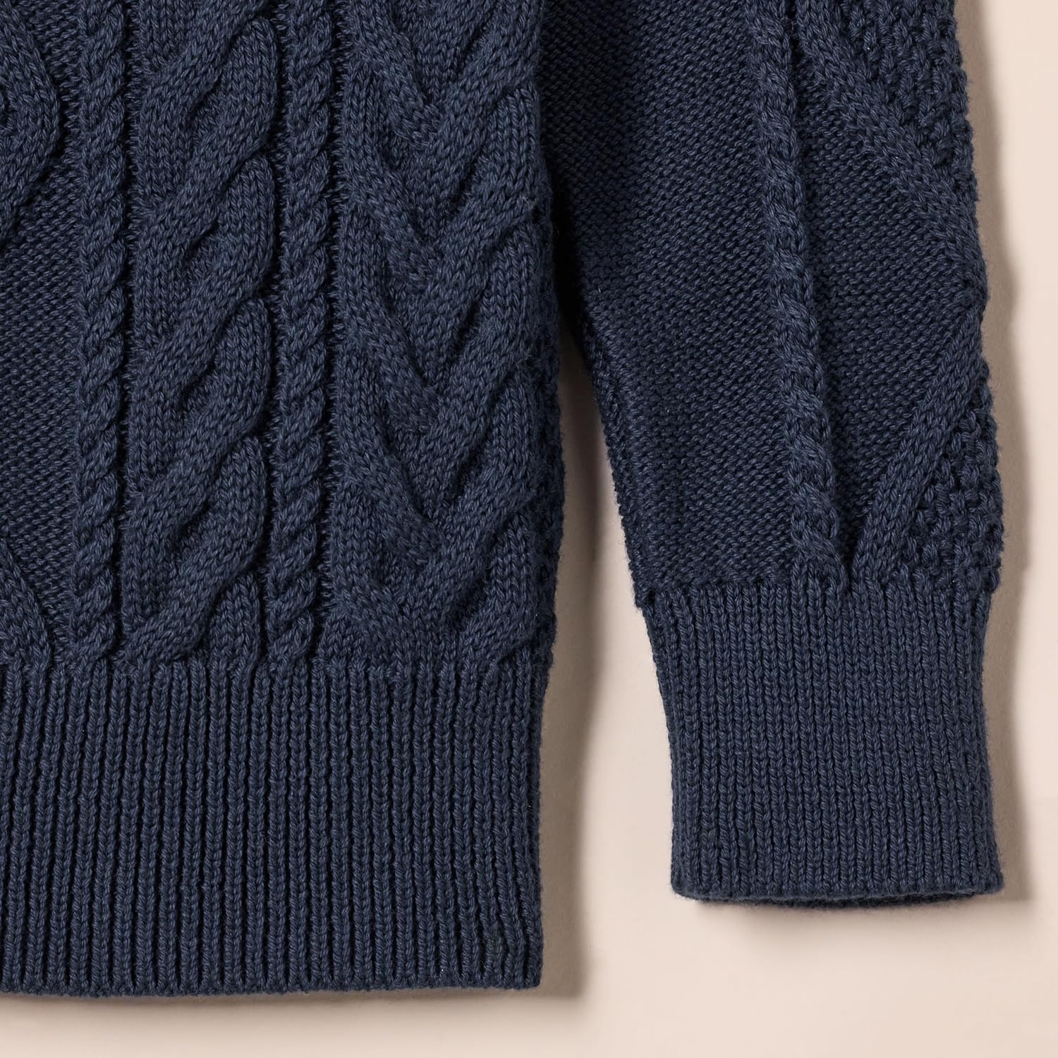 image:imageAmazon Essentials Boys and Toddlers QuarterZip Cotton CableKnit RelaxedFit SweaterNavy