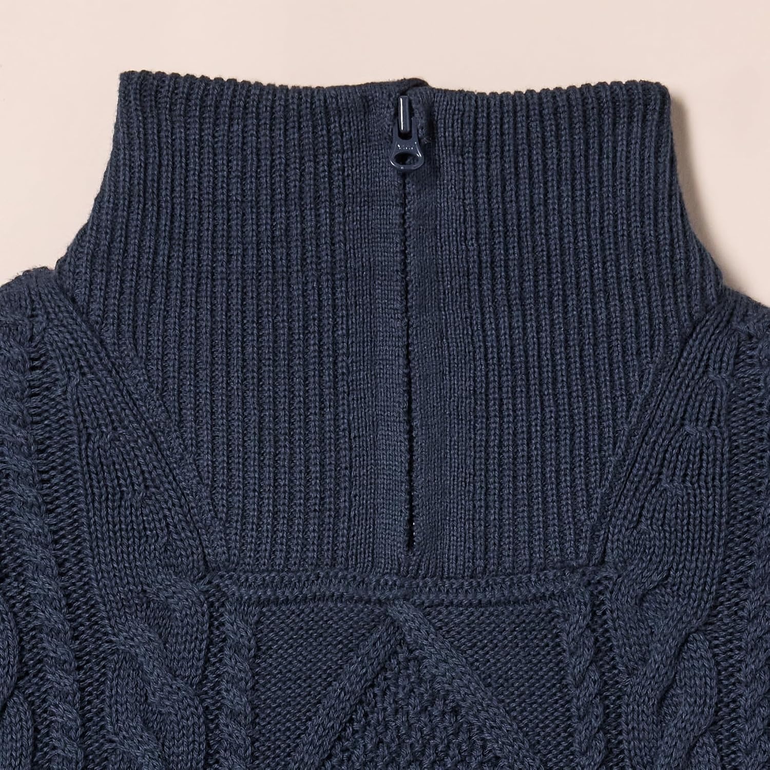image:imageAmazon Essentials Boys and Toddlers QuarterZip Cotton CableKnit RelaxedFit SweaterNavy