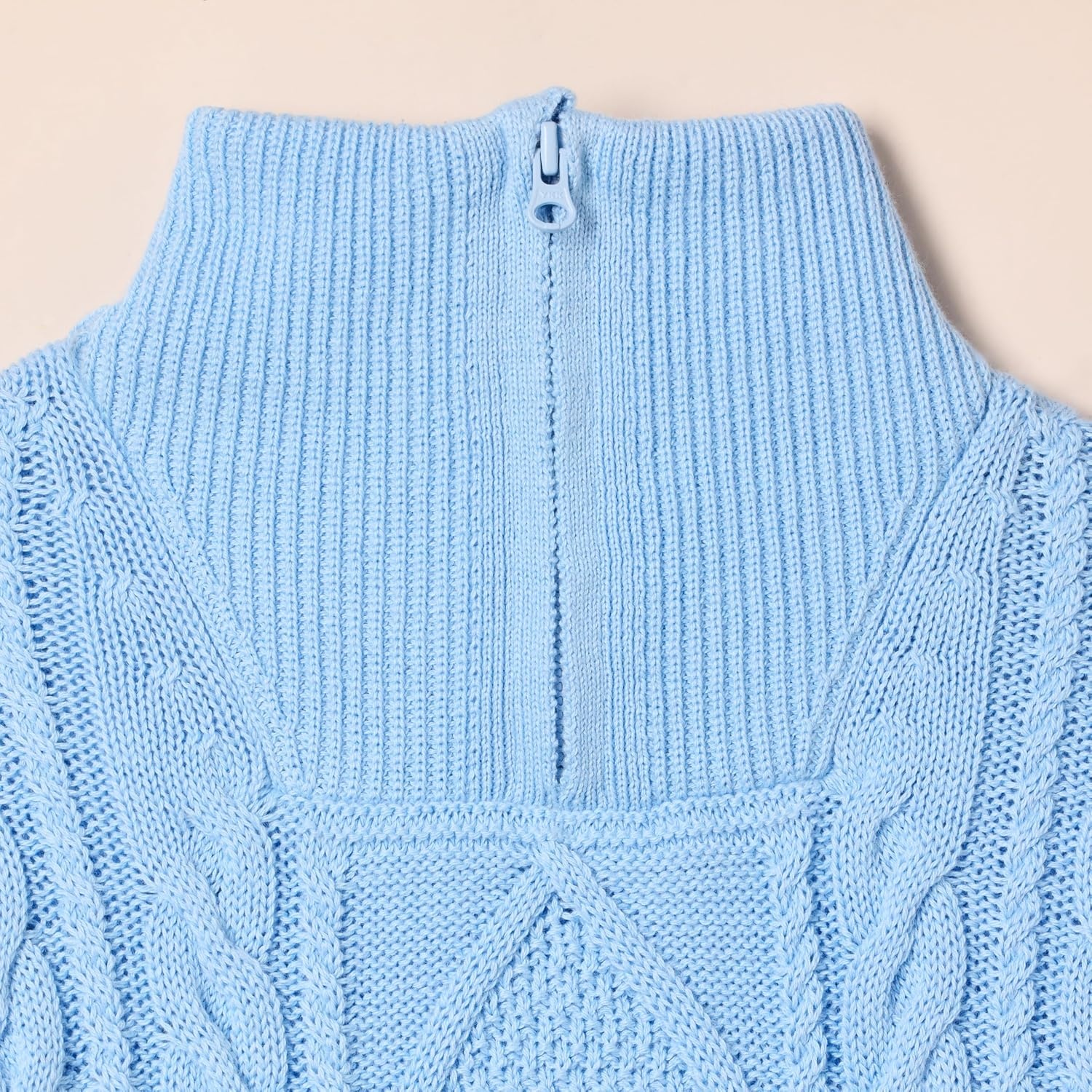 image:imageAmazon Essentials Boys and Toddlers QuarterZip Cotton CableKnit RelaxedFit SweaterPowder Blue