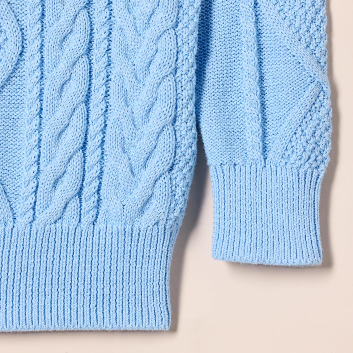 image:imageAmazon Essentials Boys and Toddlers QuarterZip Cotton CableKnit RelaxedFit SweaterPowder Blue