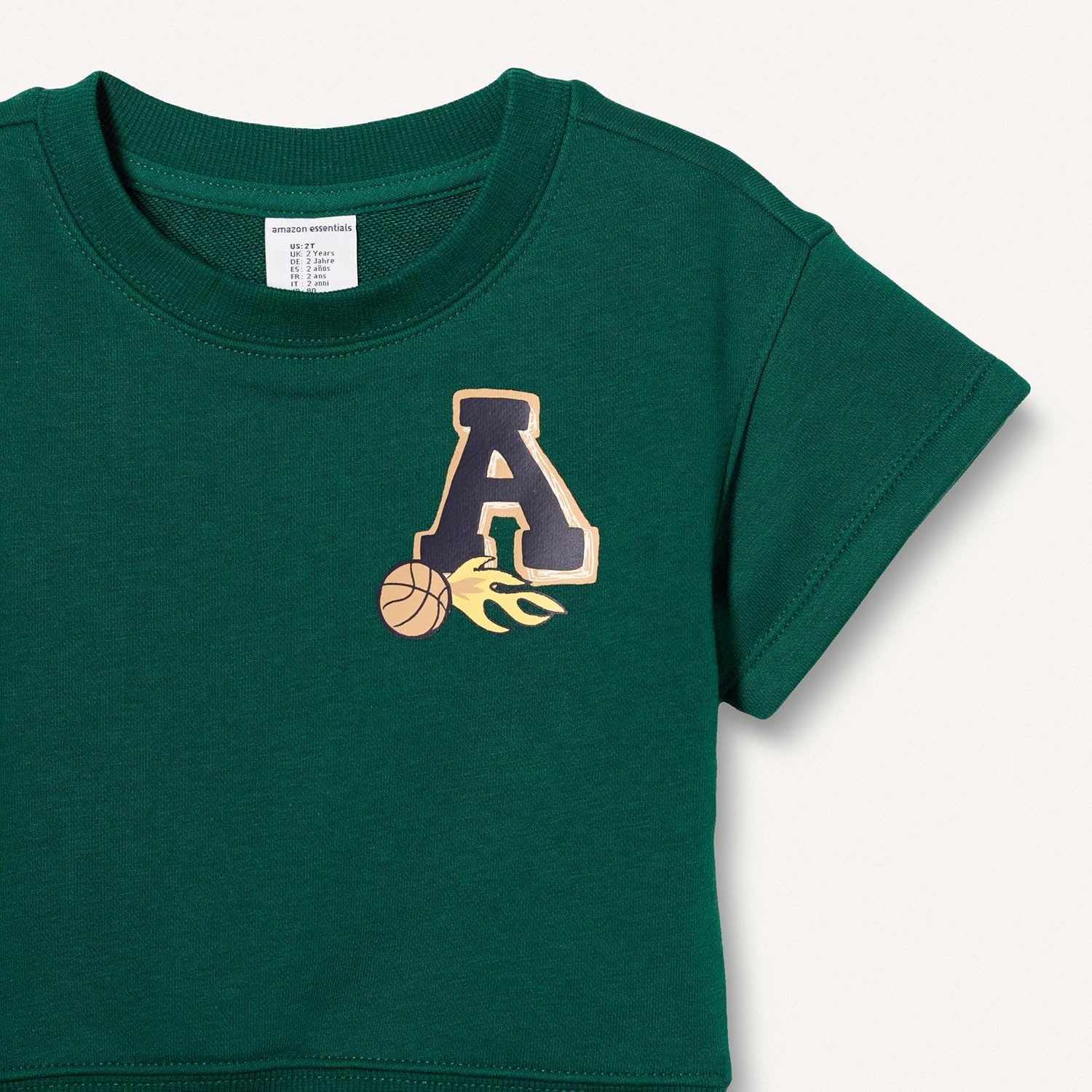 image:imageAmazon Essentials Boys and Toddlers Relaxed Fit Short Sleeve Sweatshirt and Shorts Set Pack of 2Dark Green Alphabet